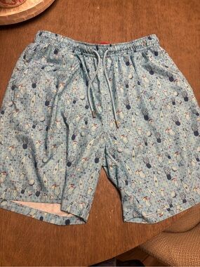 Peter Millar Seaside Men's Blue Floral Tropical Swim Shorts XL Drawstring